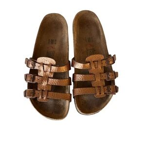 Birkenstock Birkis Xenia Metallic Copper Slide Leather Sandals Size 40